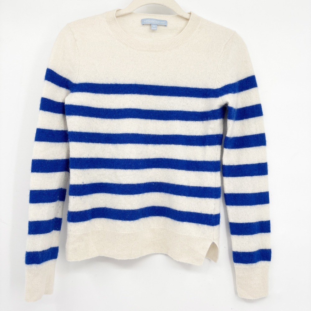 Antonio Melani Womens Blue White Striped Cashmere Parisian Chic‎ Sweater Size M